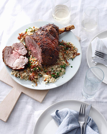 simsearch:614-08868898,k - Plate of roast lamb and couscous Stock Photo - Premium Royalty-Free, Code: 649-09206069