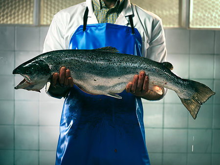 pescadero - Fishmonger holding a salmon Foto de stock - Sin royalties Premium, Código: 649-09206922