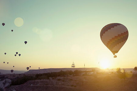 simsearch:6113-07589510,k - Silhouetted hot air balloons above Cappadocia, Anatolia,Turkey Stock Photo - Premium Royalty-Free, Code: 649-09208380