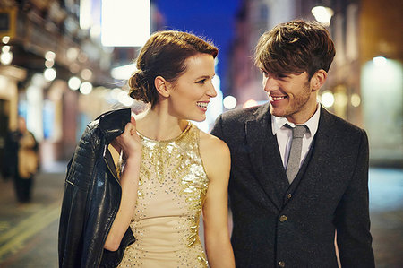 date man woman night - Couple on street at night, London, England Stock Photo - Premium Royalty-Free, Code: 649-09208517