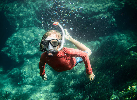 Underwater portrait of boy snorkeling, Menorca, Balearic islands, Spain Stock Photo - Premium Royalty-Free, Code: 649-09209223