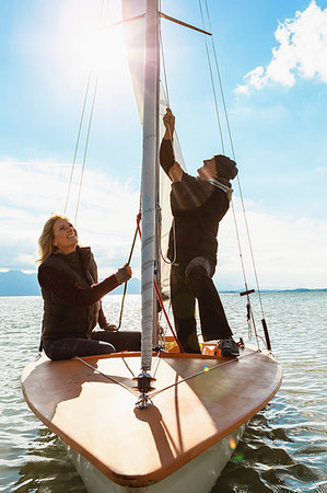 simsearch:614-07652572,k - Mature couple on sailing boat, smiling Stock Photo - Premium Royalty-Free, Code: 649-09209279