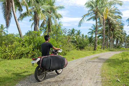 single coconut tree picture - Motorcyclist with surfboard, Abulug, Cagayan, Philippines Stock Photo - Premium Royalty-Free, Code: 649-09246799