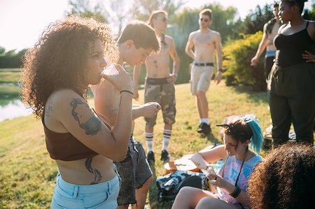 simsearch:649-09257797,k - Group of friends relaxing at picnic in park Photographie de stock - Premium Libres de Droits, Code: 649-09257750