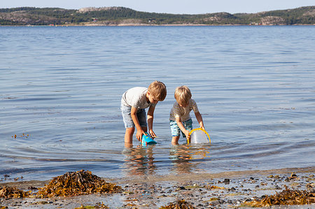 simsearch:649-09277583,k - Brothers picking up seashells on beach Foto de stock - Royalty Free Premium, Número: 649-09277590