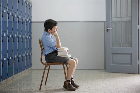 school sad images - School boy sitting with books Stock Photo - Premium Royalty-Free, Code: 649-02199305