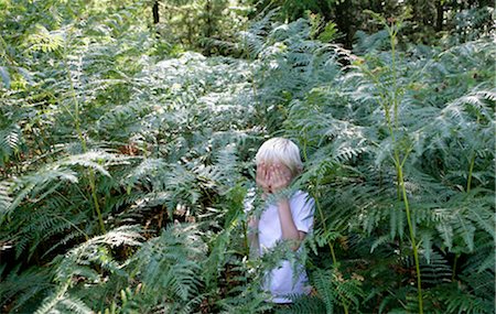 standing person covering eyes - Boy hiding in ferns Stock Photo - Premium Royalty-Free, Code: 649-02666009