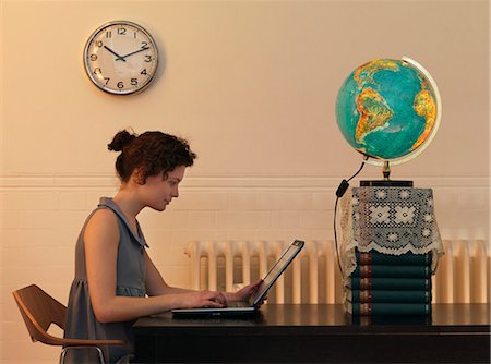 people connected globe - Young woman on laptop Stock Photo - Premium Royalty-Free, Code: 649-03009478