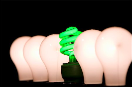 environmental conservation still life - Fluorescent and incandescent light bulbs Stock Photo - Premium Royalty-Free, Code: 649-03010069