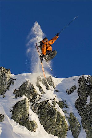 simsearch:649-03077587,k - Skier jumping off rocks. Stock Photo - Premium Royalty-Free, Code: 649-03078640