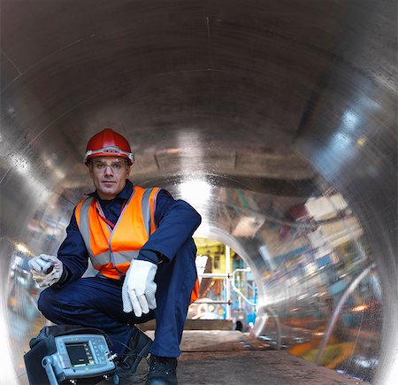 Engineer In Tunnel Of Forged Steel Foto de stock - Sin royalties Premium, Código: 649-03448415