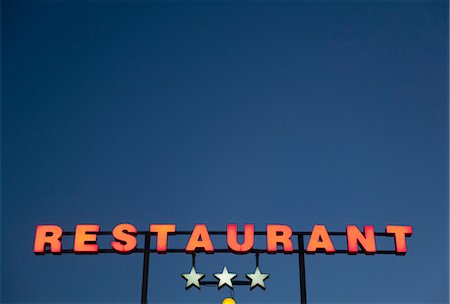 sign (instructional only) - Neon 3 star restaurant sign Stock Photo - Premium Royalty-Free, Code: 649-03511005