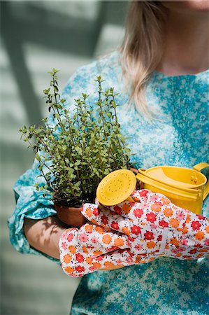 simsearch:649-08702075,k - Woman holding watering can and plant Stock Photo - Premium Royalty-Free, Code: 649-03566427
