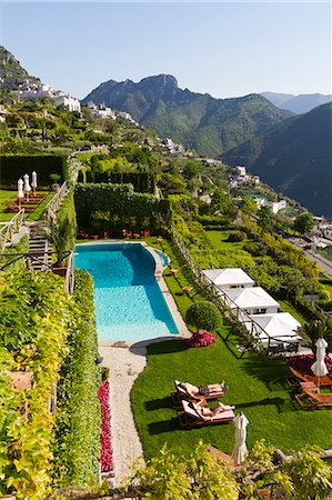 distance - Italy, Ravello, Terrace with outdoor pool on hill Stock Photo - Premium Royalty-Free, Code: 640-06049875