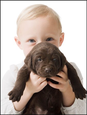 puppy with child white background - child with puppy Stock Photo - Premium Royalty-Free, Code: 640-06050847