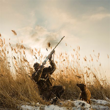 rifling - man and his dog duck hunting Stock Photo - Premium Royalty-Free, Code: 640-06051657