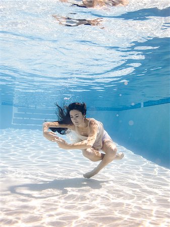 day time underwater - USA, Utah, Orem, Young woman in pool ballet dancing Stock Photo - Premium Royalty-Free, Code: 640-06963304