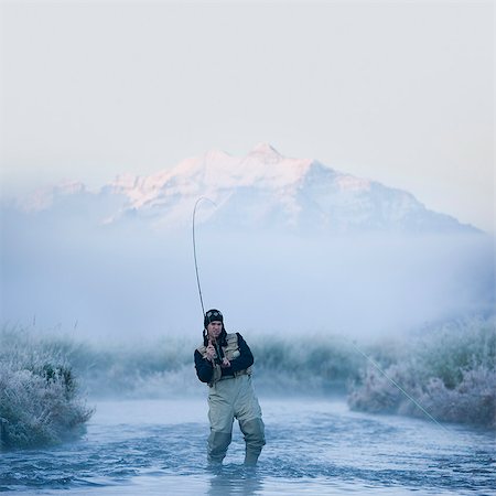 fly fishing mist - fly fisherman Stock Photo - Premium Royalty-Free, Code: 640-08089183