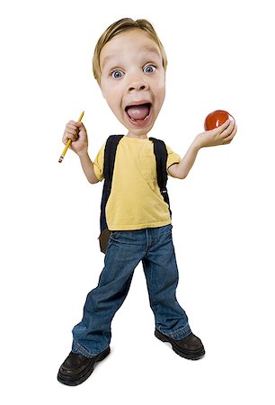 simsearch:640-01352199,k - Photo caricature of boy with apple and pencil Fotografie stock - Premium Royalty-Free, Codice: 640-01348528