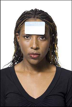 personalizable - Woman with name tag on forehead Stock Photo - Premium Royalty-Free, Code: 640-01348998