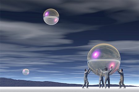 Four men in suits holding up a bubble Stock Photo - Premium Royalty-Free, Code: 640-01349135