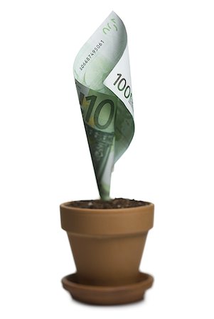 evolución - A one hundred Euro banknote growing in a flower pot Foto de stock - Sin royalties Premium, Código: 640-01354530