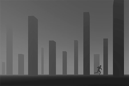 Silhouette of a man running through a group of pillars Stock Photo - Premium Royalty-Free, Code: 640-01355644