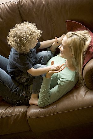 High angle view of a mother playing with her son Stock Photo - Premium Royalty-Free, Code: 640-01355670