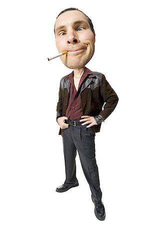 Caricature of man smoking with eyes crossed and leather jacket Foto de stock - Sin royalties Premium, Código: 640-01358054