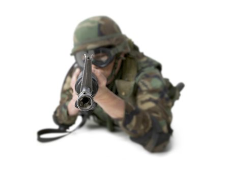 Close-up of a soldier with his gun Foto de stock - Sin royalties Premium, Código: 640-01358767