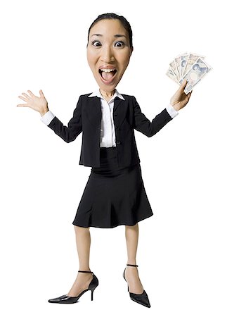 Caricature of businesswoman with Japanese currency Stock Photo - Premium Royalty-Free, Code: 640-01358800