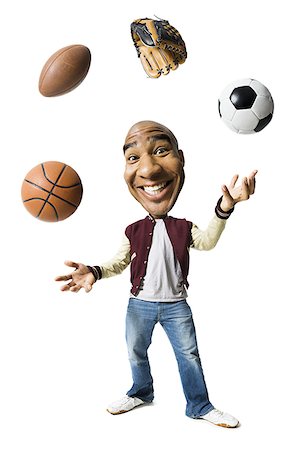 funny cartoon face - Sports enthusiast juggling sports equipment Stock Photo - Premium Royalty-Free, Code: 640-01359180