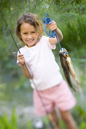Beautiful Little Girl Catches Fishing Rod Stock Photo 206317624