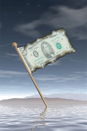 Gros plan d'un billet de cinq dollars brûlés sur un mât de drapeau Photographie de stock - Premium Libres de Droits, Code: 640-01359578