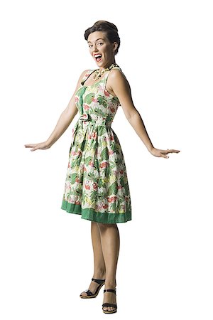 simsearch:640-01355807,k - Woman in floral dress Foto de stock - Sin royalties Premium, Código: 640-01350670