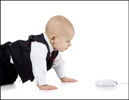 simsearch:640-01351279,k - Baby Boy in suit crawling to computer mouse Stock Photo - Premium Royalty-Free, Code: 640-01351279