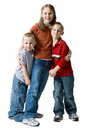 side profile jeans for girls - Portrait of a sister smiling with her two brothers Stock Photo - Premium Royalty-Free, Code: 640-01352122