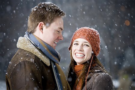 simsearch:640-02772458,k - Man and woman outdoors in winter smiling Stock Photo - Premium Royalty-Free, Code: 640-01352339