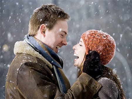 simsearch:640-02772458,k - Man and woman outdoors in winter smiling Stock Photo - Premium Royalty-Free, Code: 640-01352940