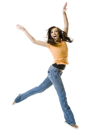 simsearch:640-01360985,k - Portrait of a teenage girl jumping Foto de stock - Royalty Free Premium, Número: 640-01353330