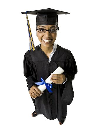 simsearch:640-02773272,k - Woman in graduation gown and Blank Sign with diploma Foto de stock - Sin royalties Premium, Código: 640-01364094