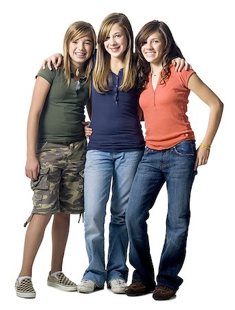 friends silhouette group - Three girls smiling Stock Photo - Premium Royalty-Free, Code: 640-01364104