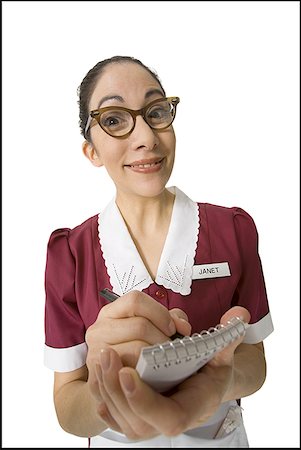 person and cut out and waiter - Portrait of a waitress writing on a note pad Stock Photo - Premium Royalty-Free, Code: 640-01364389