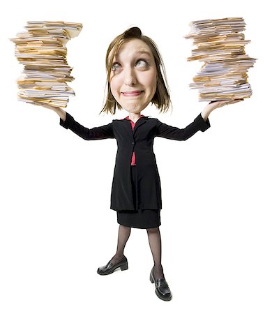 Caricature of businesswoman with file folders Foto de stock - Sin royalties Premium, Código: 640-01364703