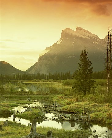 pond top view - View of a mountain that overlooks a lake Stock Photo - Premium Royalty-Free, Code: 640-01364997