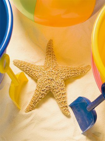 simsearch:640-03259235,k - Starfish sand pail and beach toys Stock Photo - Premium Royalty-Free, Code: 640-01365529