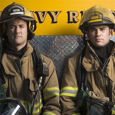 simsearch:640-01358080,k - Portrait of two firefighters sitting Stock Photo - Premium Royalty-Free, Code: 640-01360367
