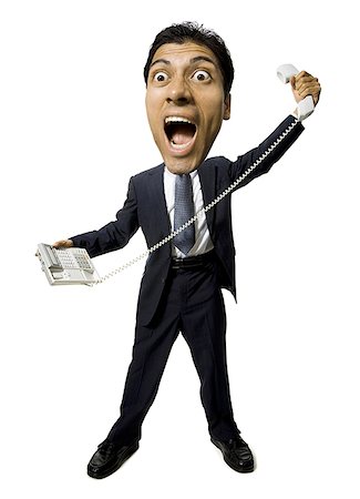 funny cartoon face - Caricature of man with telephone yelling Stock Photo - Premium Royalty-Free, Code: 640-01360444