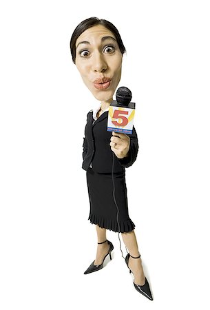 repórter - Caricature of female journalist with microphone Foto de stock - Royalty Free Premium, Número: 640-01361716