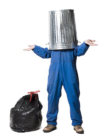 simsearch:640-01348387,k - Garbage man with trash can on head Stock Photo - Premium Royalty-Free, Code: 640-01362077